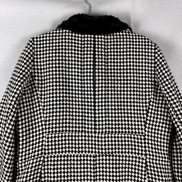 Talbots Houndstooth Wool Blend Coat Womens 12W Faux Fur Old Money Quiet Luxury - Picture 8 of 16